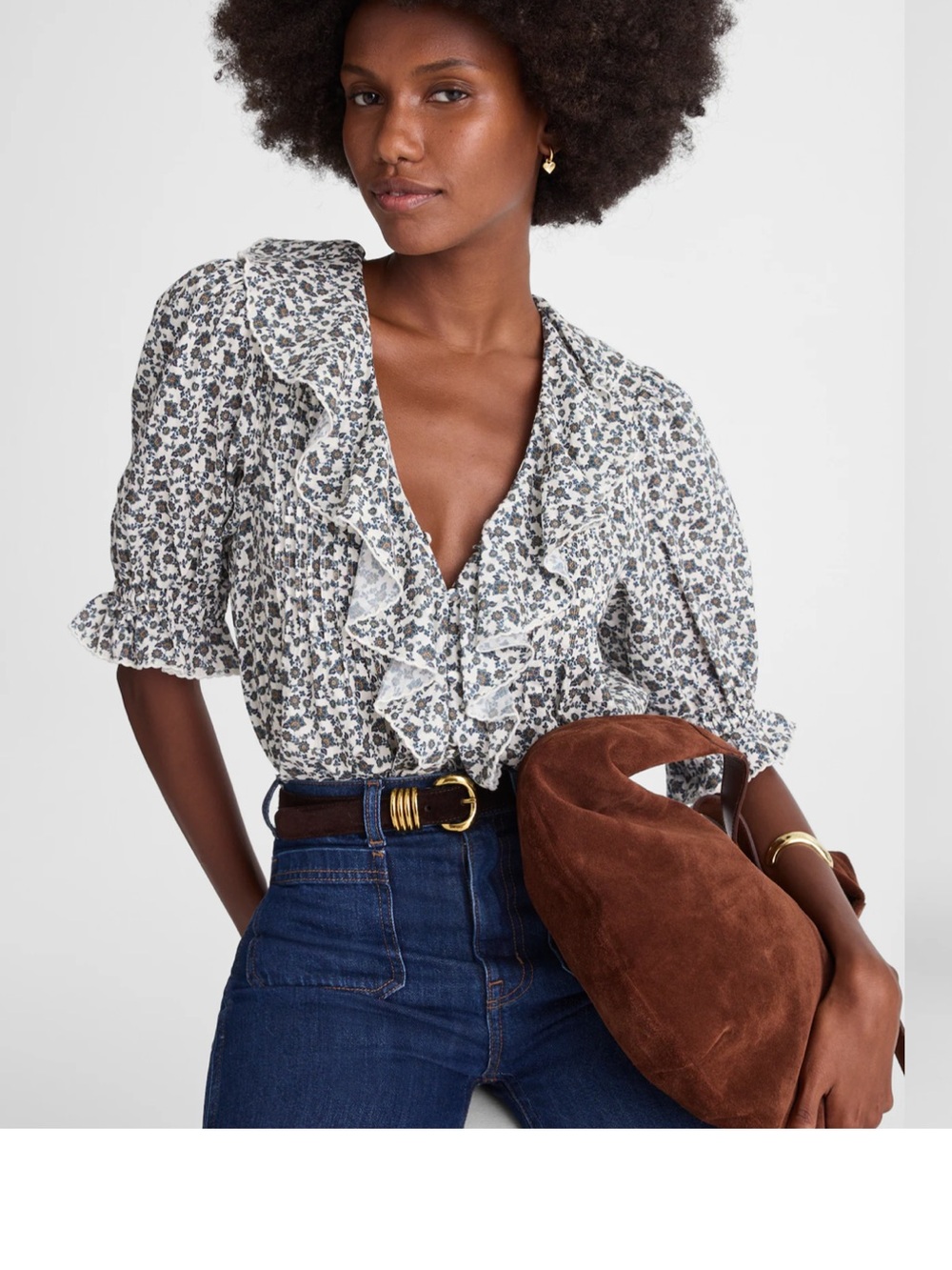 Madewell Floral Ruffle V-Neck Blouse - Picture 4 of 7